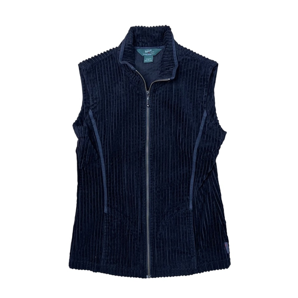 Woolrich Black Thick Corduroy Zip Up Vest Pockets Small Classic Casual Cozy